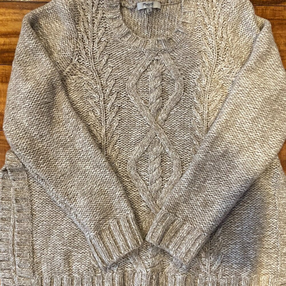 Madewell  Cable Knit Crewneck Sweater in Oatmeal, Size Medium